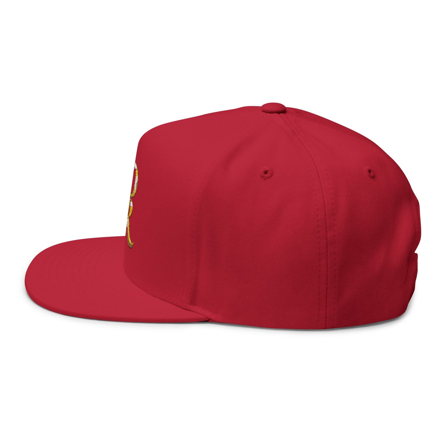 Gold Script 'PR' Embroidered Flat Bill Cap