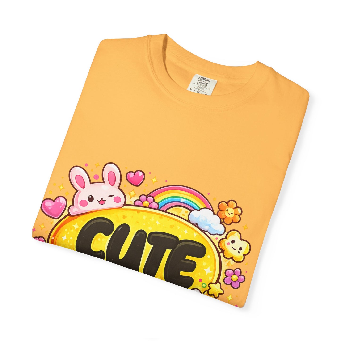 Cute Kawaii Graphic T-Shirt — Cute Bubble Text with Bunny, Rainbow & Cupcake