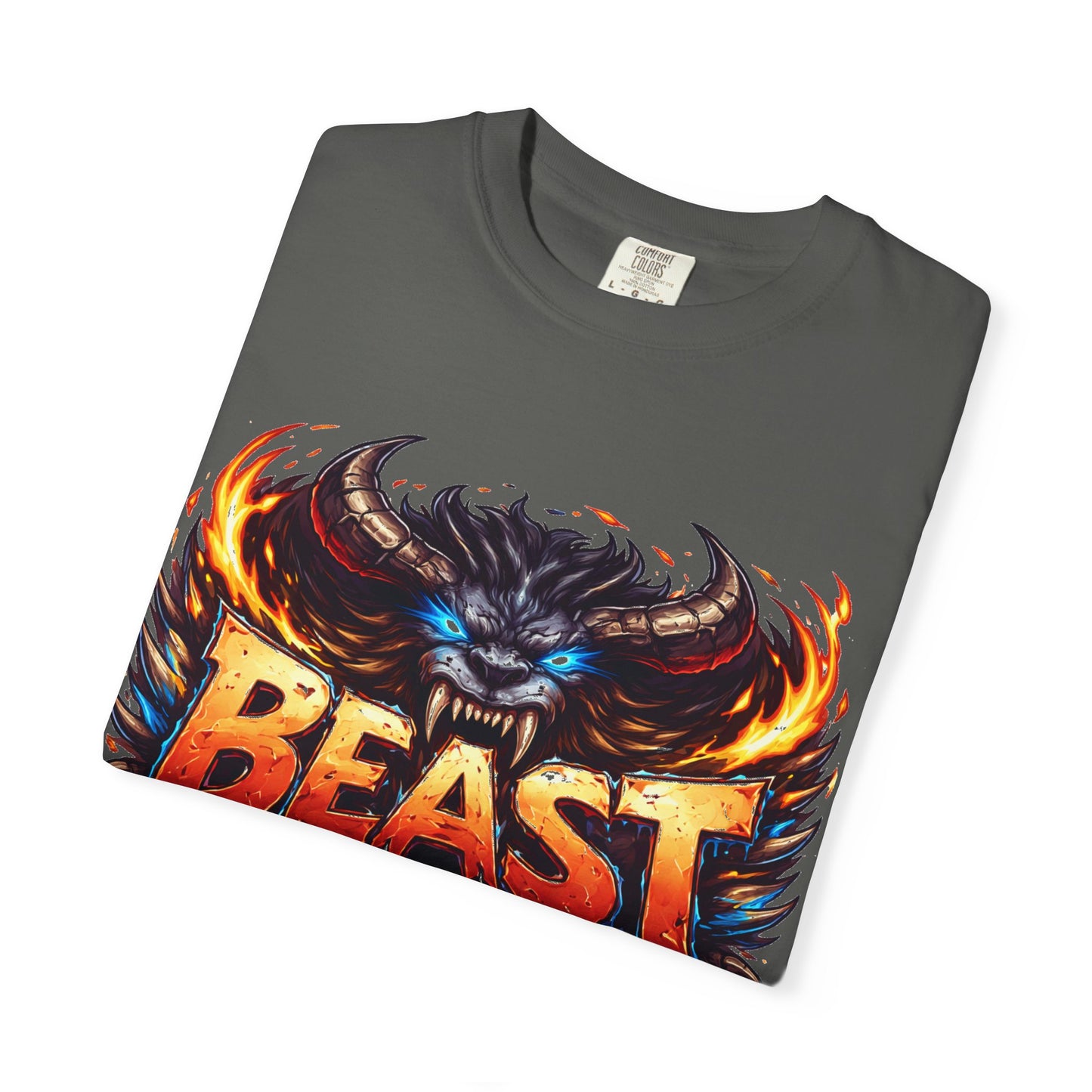 Beast Graphic T-Shirt — Fierce Monster Design, Bold Flame Typography