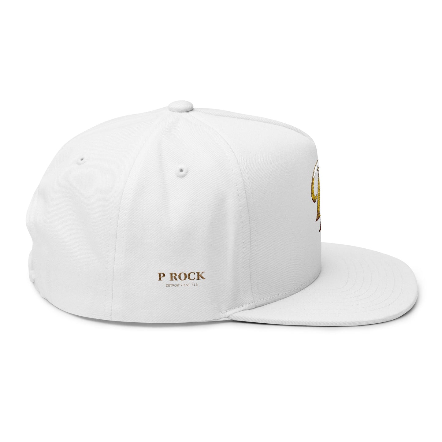Gold Script 'PR' Embroidered Flat Bill Cap