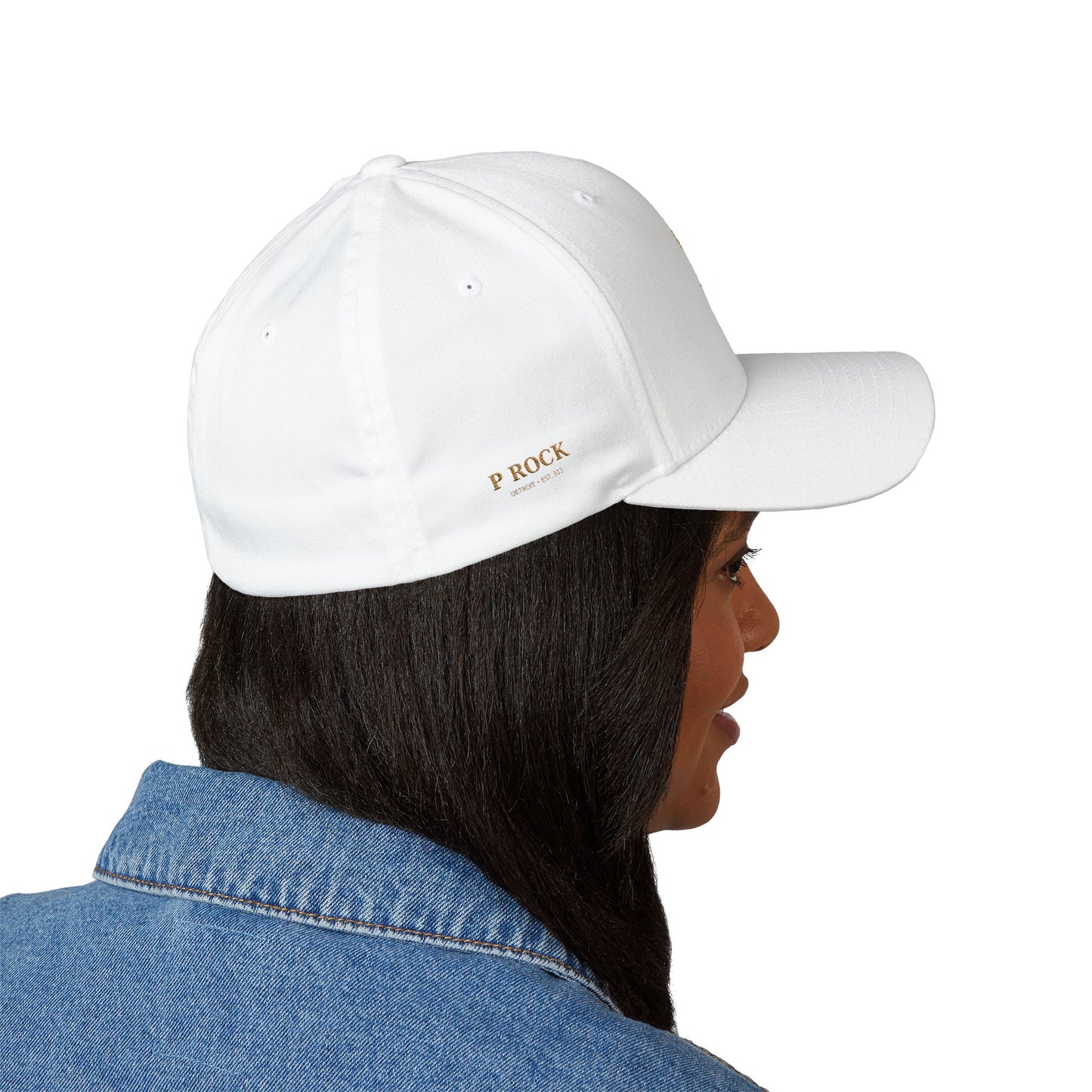 Embroidered Gold Script 'PR' Cap — Structured Closed-Back Baseball Hat