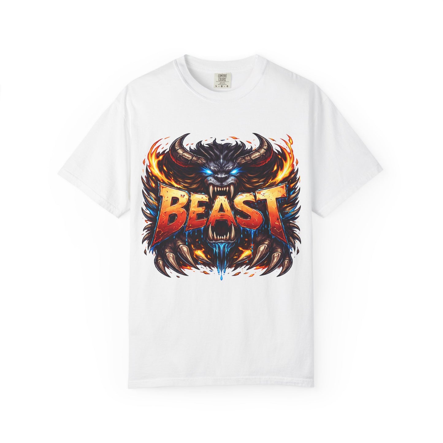 Beast Graphic T-Shirt — Fierce Monster Design, Bold Flame Typography
