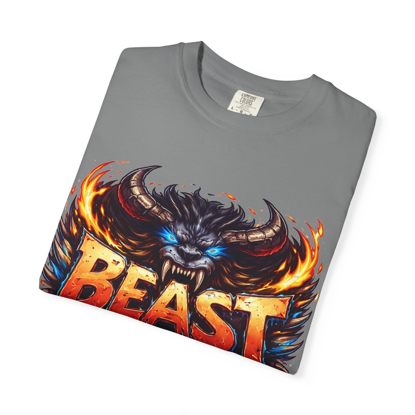 Beast Graphic T-Shirt — Fierce Monster Design, Bold Flame Typography