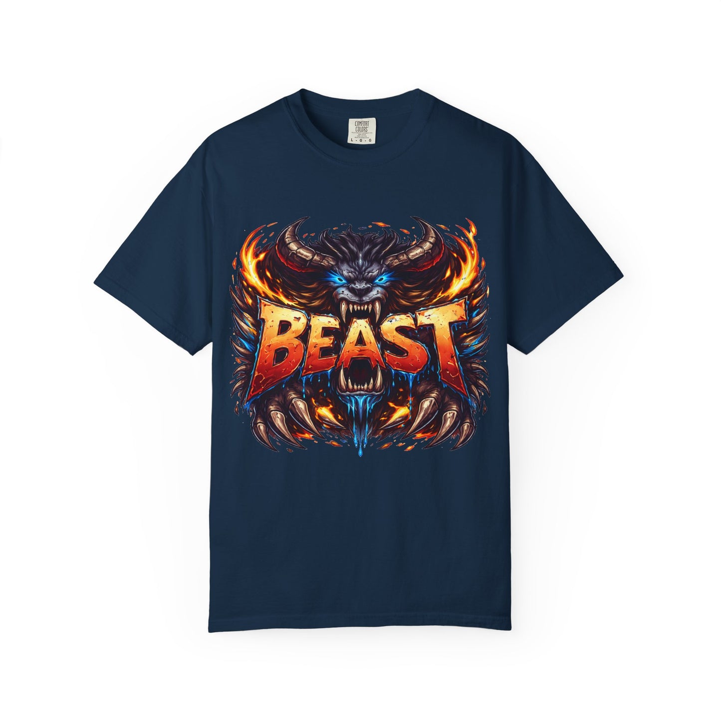 Beast Graphic T-Shirt — Fierce Monster Design, Bold Flame Typography