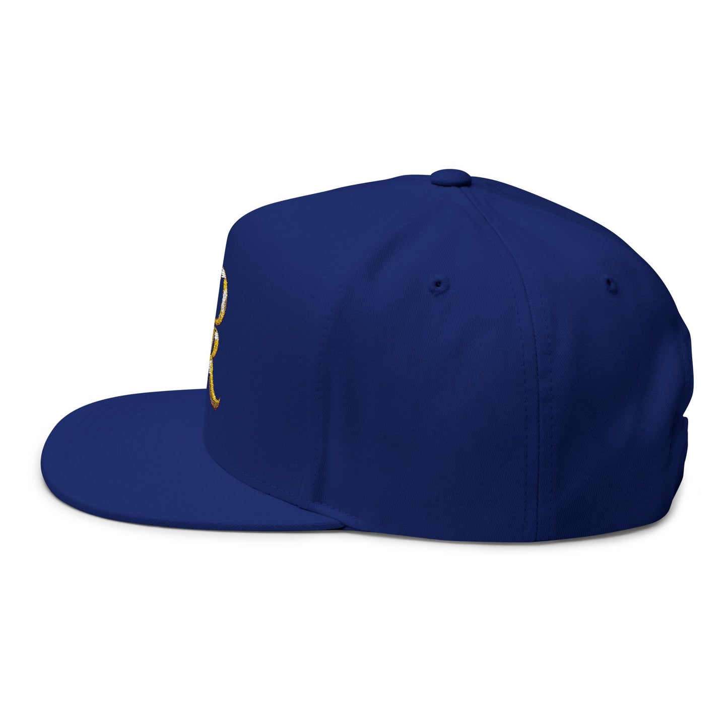 Gold Script 'PR' Embroidered Flat Bill Cap