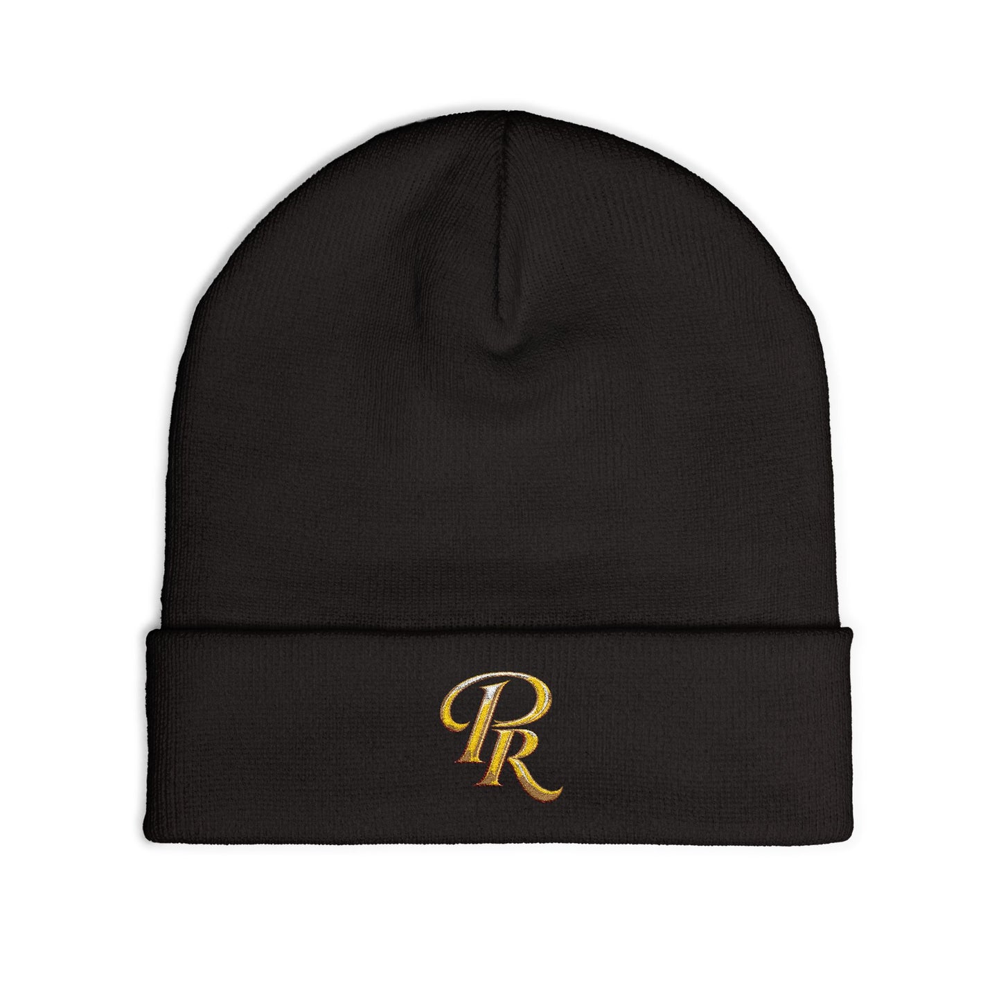 Embroidered Gold Script "PR" Knit Beanie