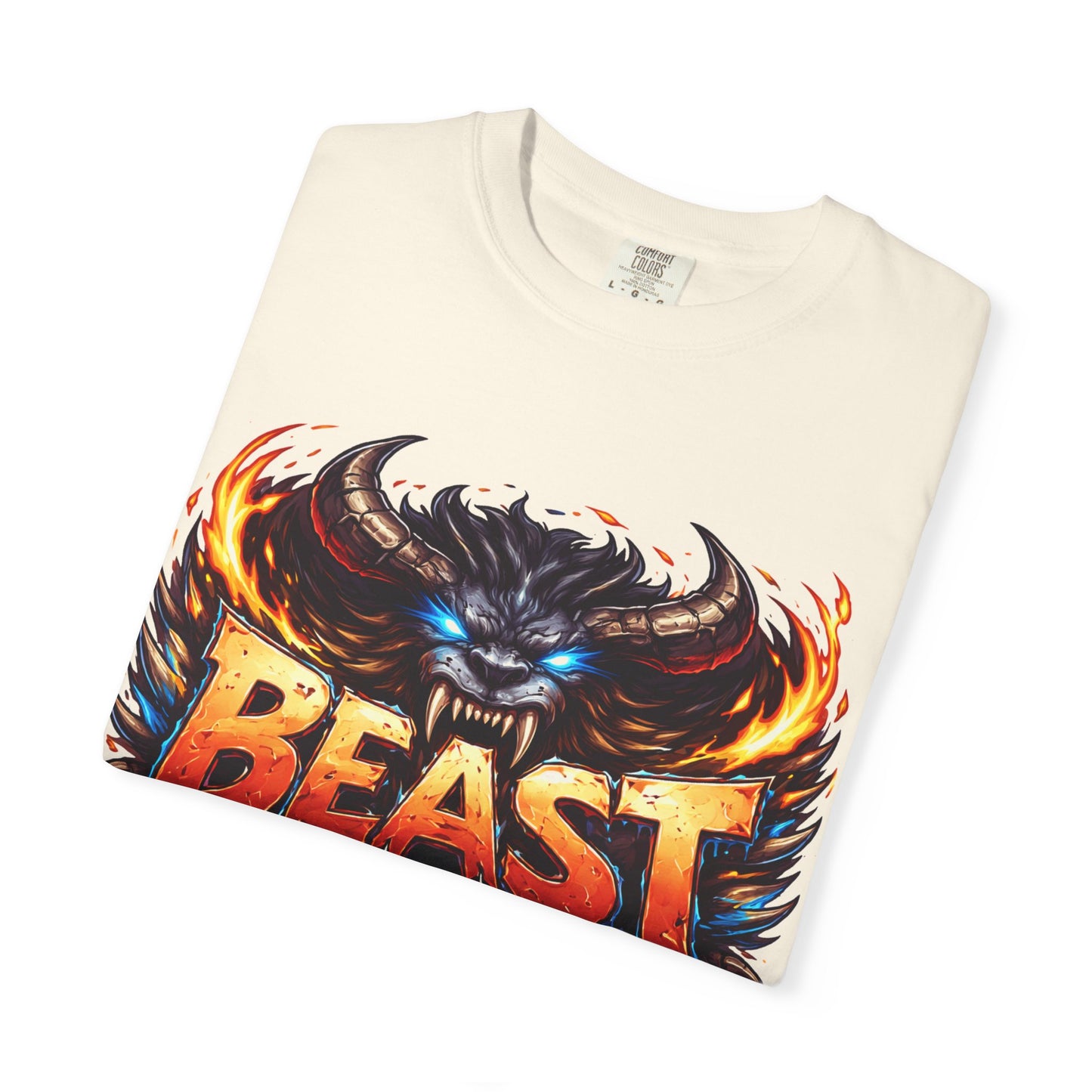Beast Graphic T-Shirt — Fierce Monster Design, Bold Flame Typography